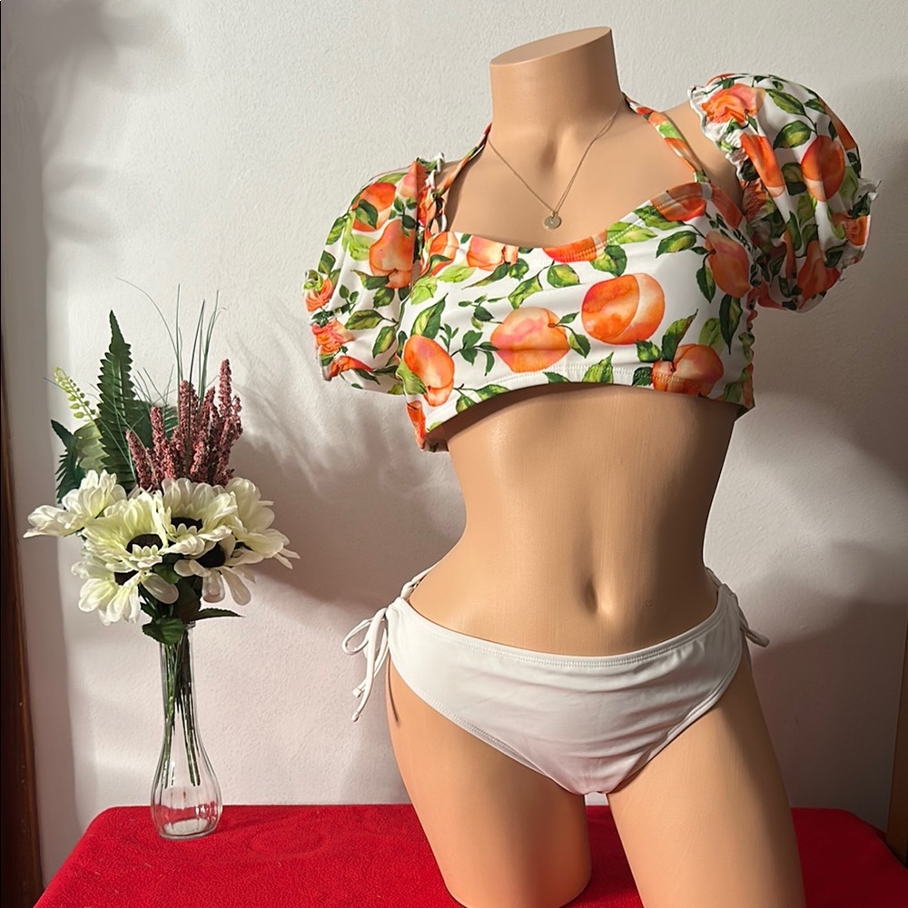 Floral Puff Sleeve Bikini Top